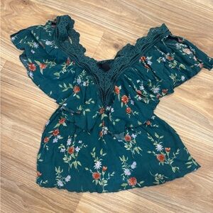 Daytrip Floral Ruffle Top - Teal Dark Green